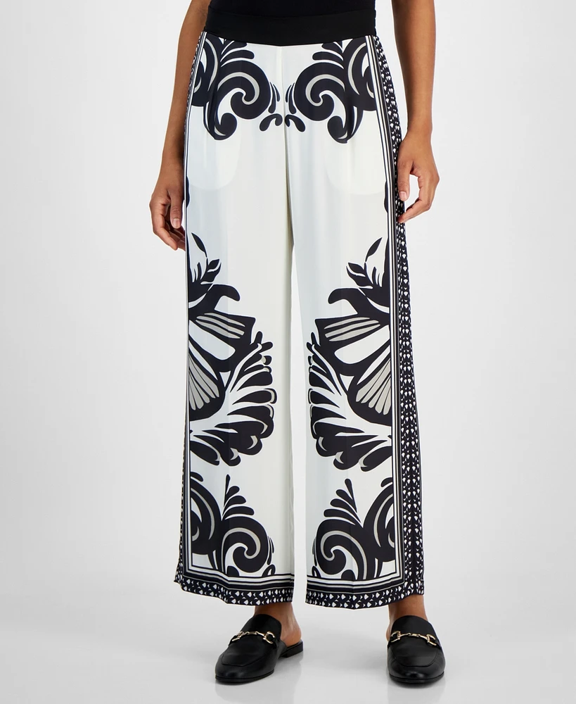 T Tahari Women's Printed Pull-On Wide-Leg Pants