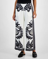 T Tahari Women's Printed Pull-On Wide-Leg Pants