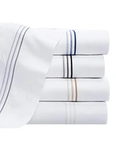 Aston and Arden Sateen Twin Sheet Set, 1 Flat Sheet, Fitted 2 Pillowcases, 600 Thread Count, Cotton, Pristine White with Fine Baratta