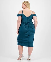 B Darlin Trendy Plus Size Off-Shoulder Spaghetti-Strap Dress