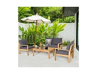 Slickblue Outdoor 4 Pieces Acacia Wood Chat Set with Water Resistant Cushions