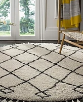 Safavieh Moroccan Fringe Shag MFG241 Cream and Charcoal 5'1" X 5'1" Round Area Rug