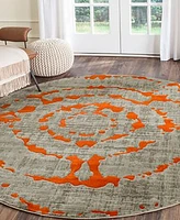 Safavieh Porcello PRL7735 Light Gray and Orange 5'1" x 5'1" Round Area Rug