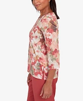 Alfred Dunner Sedona Sky Women's Watercolor Knotted Neck Floral Top