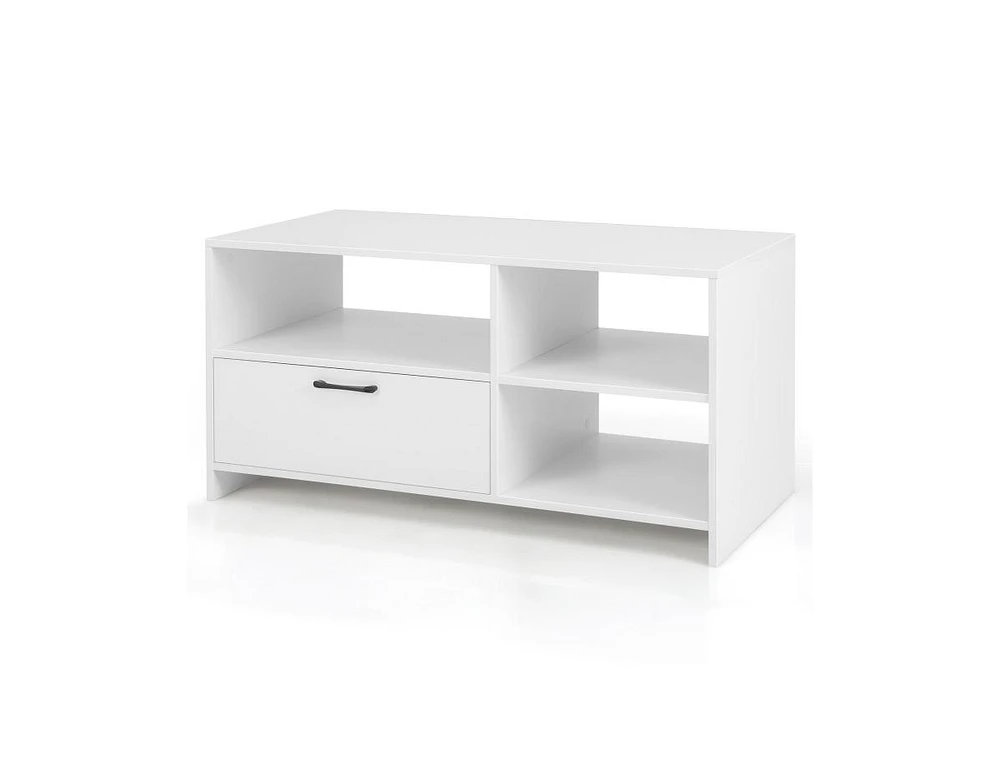 Slickblue Modern Media Console Table with 3 Open Compartments and 1 Storage Drawer-White