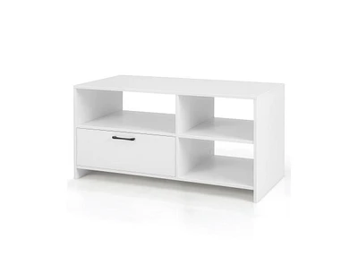 Slickblue Modern Media Console Table with 3 Open Compartments and 1 Storage Drawer-White