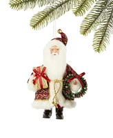 Holiday Lane Santa's White & Green 8" Caucasian Gift Box Santa Ornament, Created for Macy's