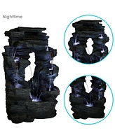 Sunnydaze Decor Dual Cascading Rock Waterfall Fountain with Led Lights - 39 in