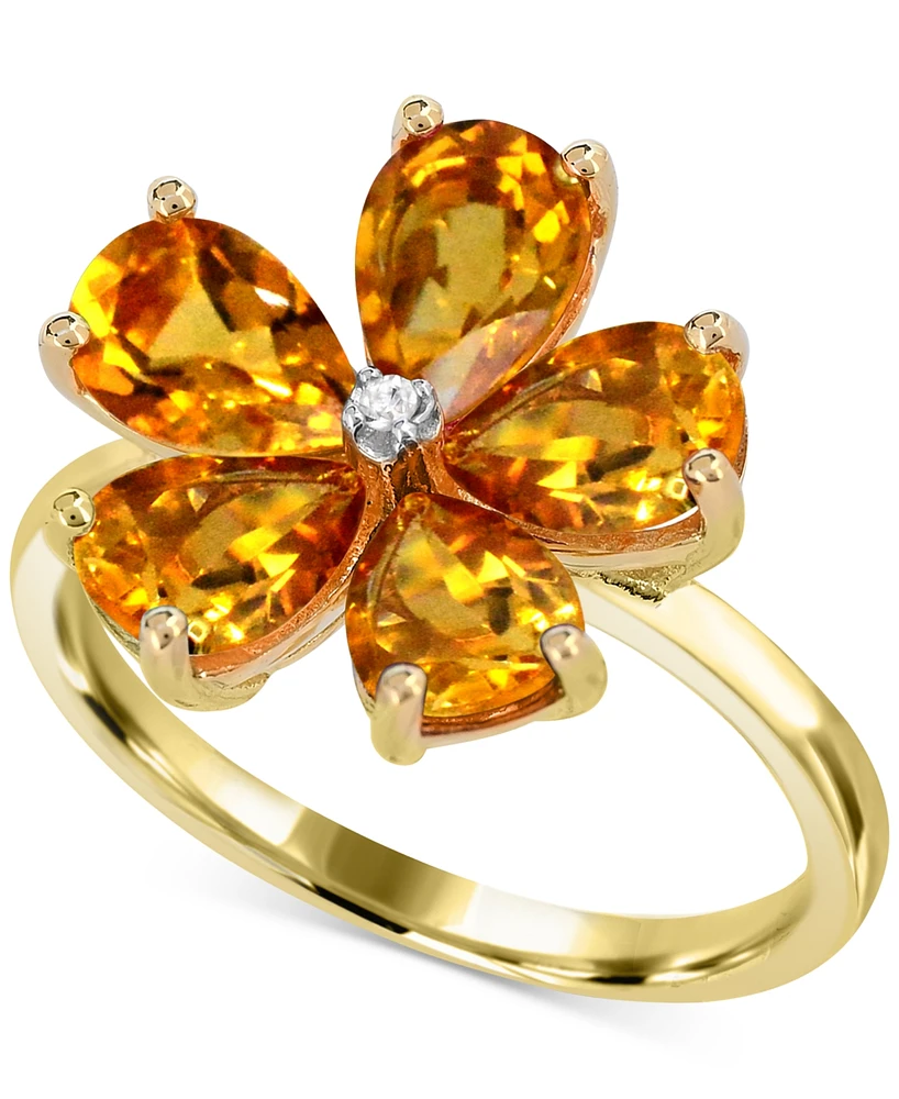 Citrine (3-1/4 ct. t.w.) & Diamond Accent Flower Ring in 14k Gold-Plated Sterling Silver