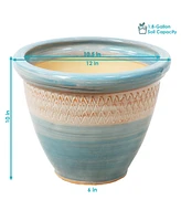 Sunnydaze Decor Purlieu Ceramic Planter - 12" - Shoreline - Set of 2