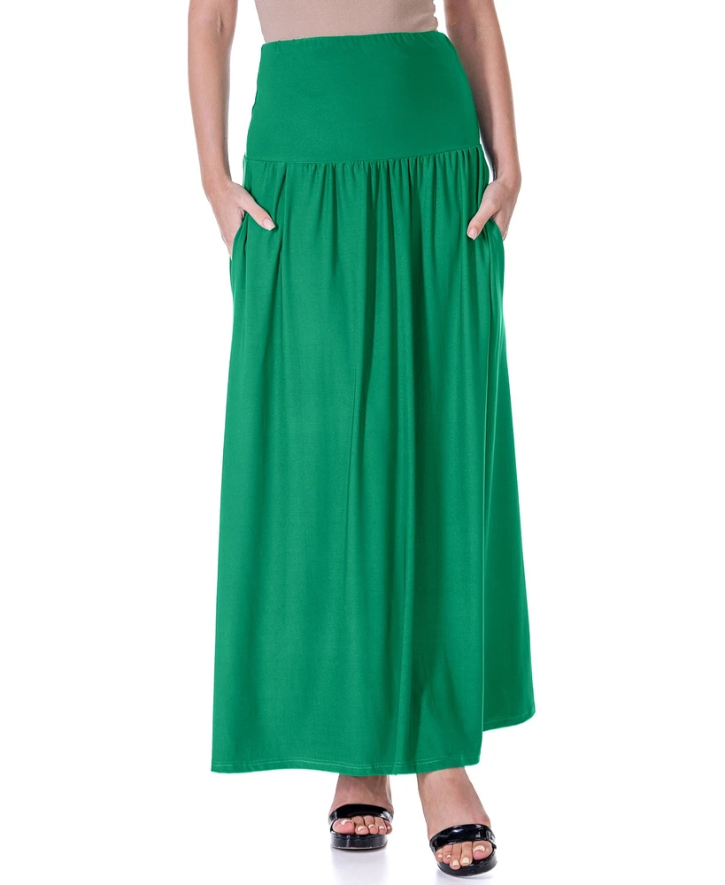 24seven Comfort Apparel Foldover Maxi Pocket Skirt