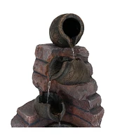 Sunnydaze Decor Crumbling Bricks/Pots Solar Water Fountain with Battery - 27 in