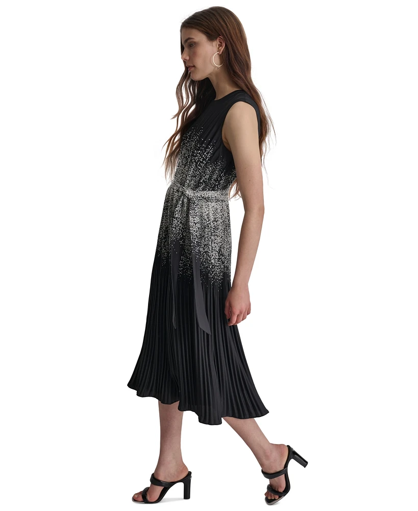 Dkny Women's Pleated Crepe Satin A-Line Dress