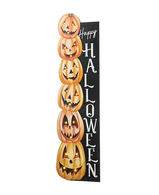 Glitzhome 42"H Lighted Halloween Wooden Stacked Pumpkins Porch Sign with Timer