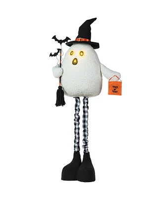 Glitzhome 38"H Lighted Halloween Fabric Ghost Standing Decor, With Telescoping Legs and Timer