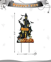 Glitzhome 32"H Halloween Metal Haunted House Yard Stake