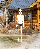 Glitzhome 60"H Halloween "Welcome" Metal Dangling Skeleton Yard Stake