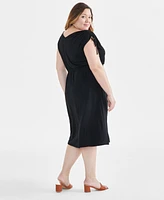 Style & Co Plus V-Neck Shirred-Sleeve Dress, Created for Macy's