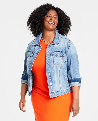 On 34th Trendy Plus Classic Denim Trucker Jacket, Created for Macy's