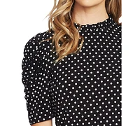 CeCe Women's Ruched Short Sleeve Polka-Dot Knit Top