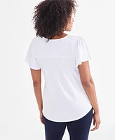 Style & Co Women's Smocked Flutter-Sleeve V-Neck Knit Top, Created for Macy's