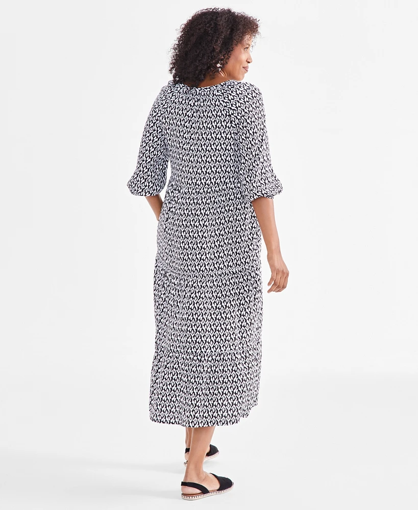 Style & Co Women's Printed V-Neck Blouson-Sleeve Dress, Created for Macy's