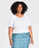 On 34th Trendy Plus Scoop-Neck Puff-Sleeve Top, Created for Macy's