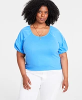 On 34th Trendy Plus Scoop-Neck Puff-Sleeve Top, Created for Macy's