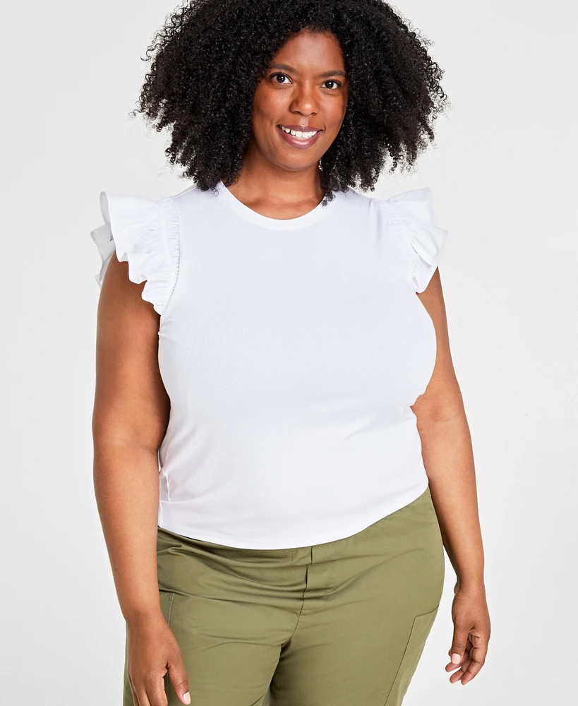 On 34th Trendy Plus Crewneck Flutter-Sleeve Top, Created for Macy's