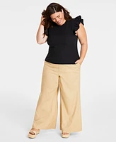 On 34th Trendy Plus Crewneck Flutter-Sleeve Top, Created for Macy's