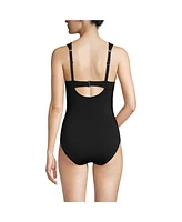 Lands' End Women's Chlorine Resistant Smoothing Control Mesh High Neck One Piece Swimsuit