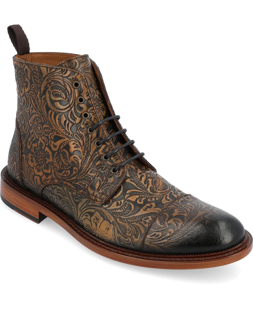 Taft Men's Rome Embossed Leather Cap Toe Lace-up Boot