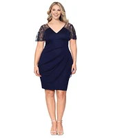 Xscape Plus Beaded Flutter-Sleeve Dress