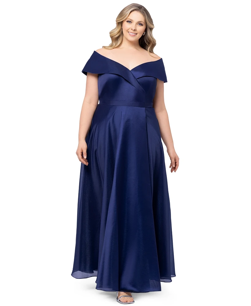 Xscape Plus Size Off-The-Shoulder Organza Gown