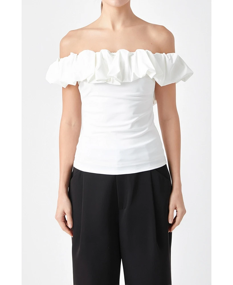 endless rose Women's Off Shoulder Bubble Top