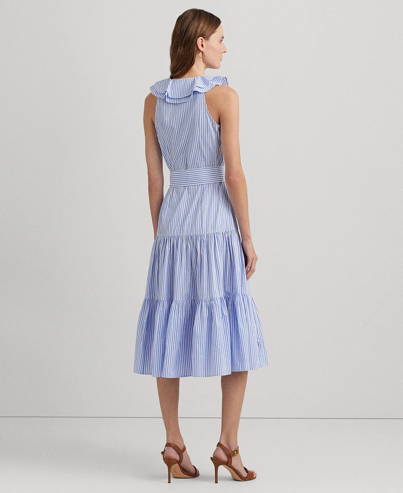 Lauren Ralph Women's Striped Cotton Broadcloth Surplice Dress