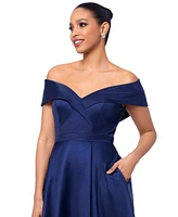 Xscape Petite Off-The-Shoulder Organza Gown