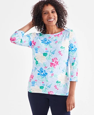Style & Co Petite Floral-Print Pima Knit Top, Created for Macy's