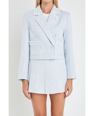 English Factory Women's Textured Double Breasted Blazer