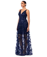 Xscape Women's 3D Floral-Applique Sequined Gown