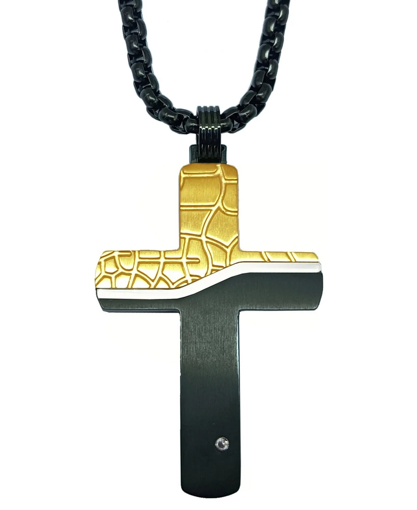 Esquire Men's Jewelry Diamond Accent Two-Tone Cross 22" Pendant Necklace in Black- & Gold-Tone Ion-Plated Stainless Steel, Created for Macy's