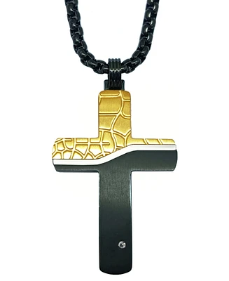 Esquire Men's Jewelry Diamond Accent Two-Tone Cross 22" Pendant Necklace in Black- & Gold-Tone Ion-Plated Stainless Steel, Created for Macy's