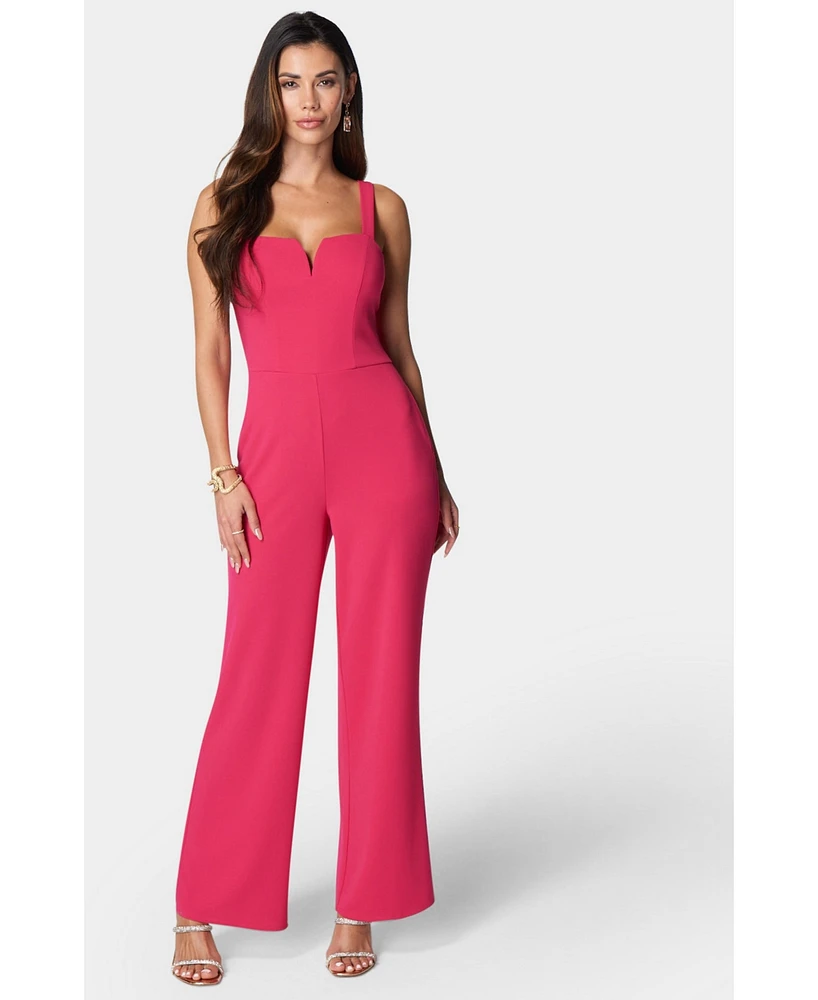 bebe Women's Scuba Crepe Jumpsuit With Strap