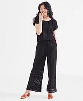 Style & Co Women's Cotton Crochet Wide-Leg Pull-On Pants, Created for Macy's