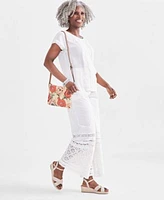 Style Co Womens Scoop Neck Crochet Trim Dolman Top Cotton Crochet Wide Leg Pull On Pants Created For Macys