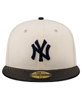 New Era Men's Cream York Yankees Game Night Leather Visor 59fifty Fitted Hat