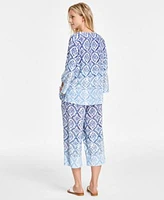 Jm Collection Womens Linen Blend Ombre Printed Top Cropped Pants Created For Macys