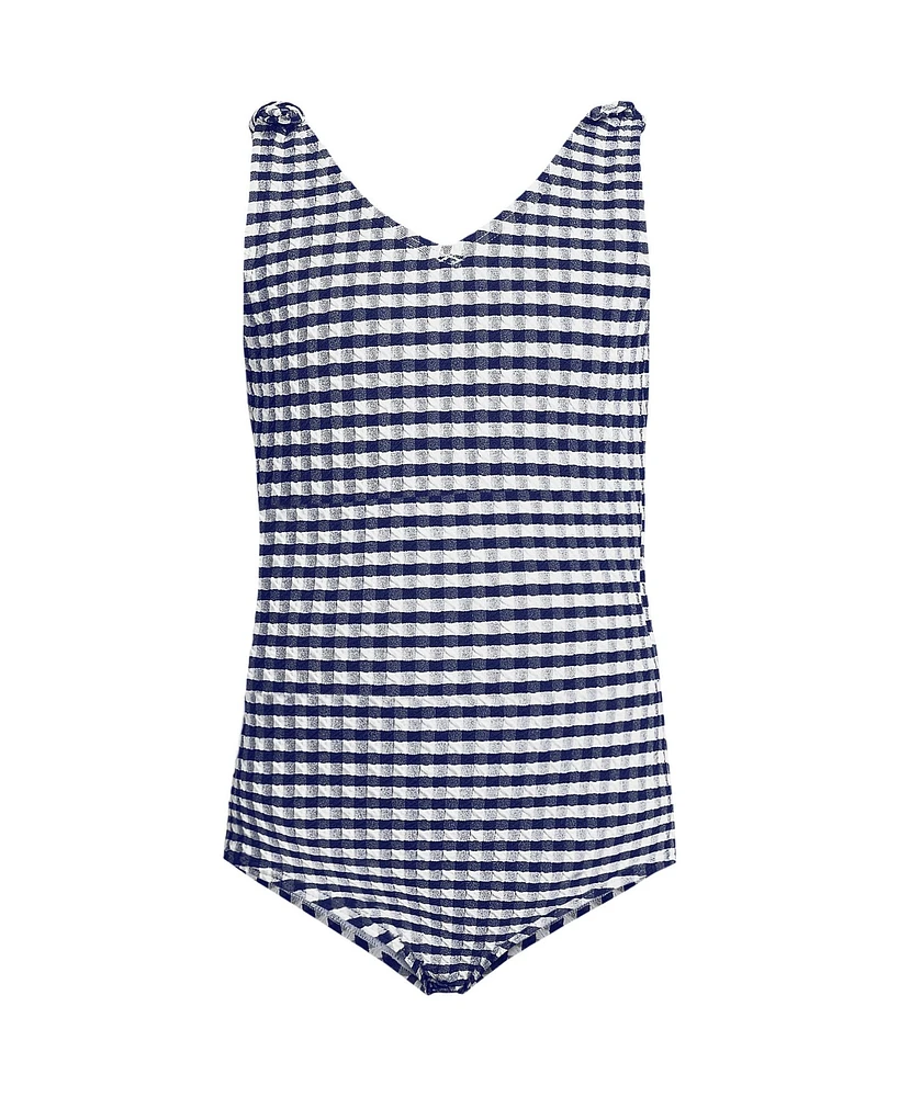 Lands' End Girls Chlorine Resistant Gingham Tie Shoulder One Piece Swimsuit