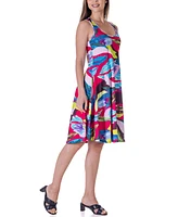 24seven Comfort Apparel Women's Print Sleeveless Knee Length Tank Swing Dress