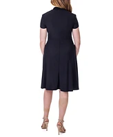 24seven Comfort Apparel Short Sleeve Knee Length V Neck Rouched Wrap Dress